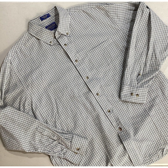 Pendleton Dress Shirt Men's XL White Blue Varsity Check Button Down Long‎ Sleeve - Picture 1 of 6
